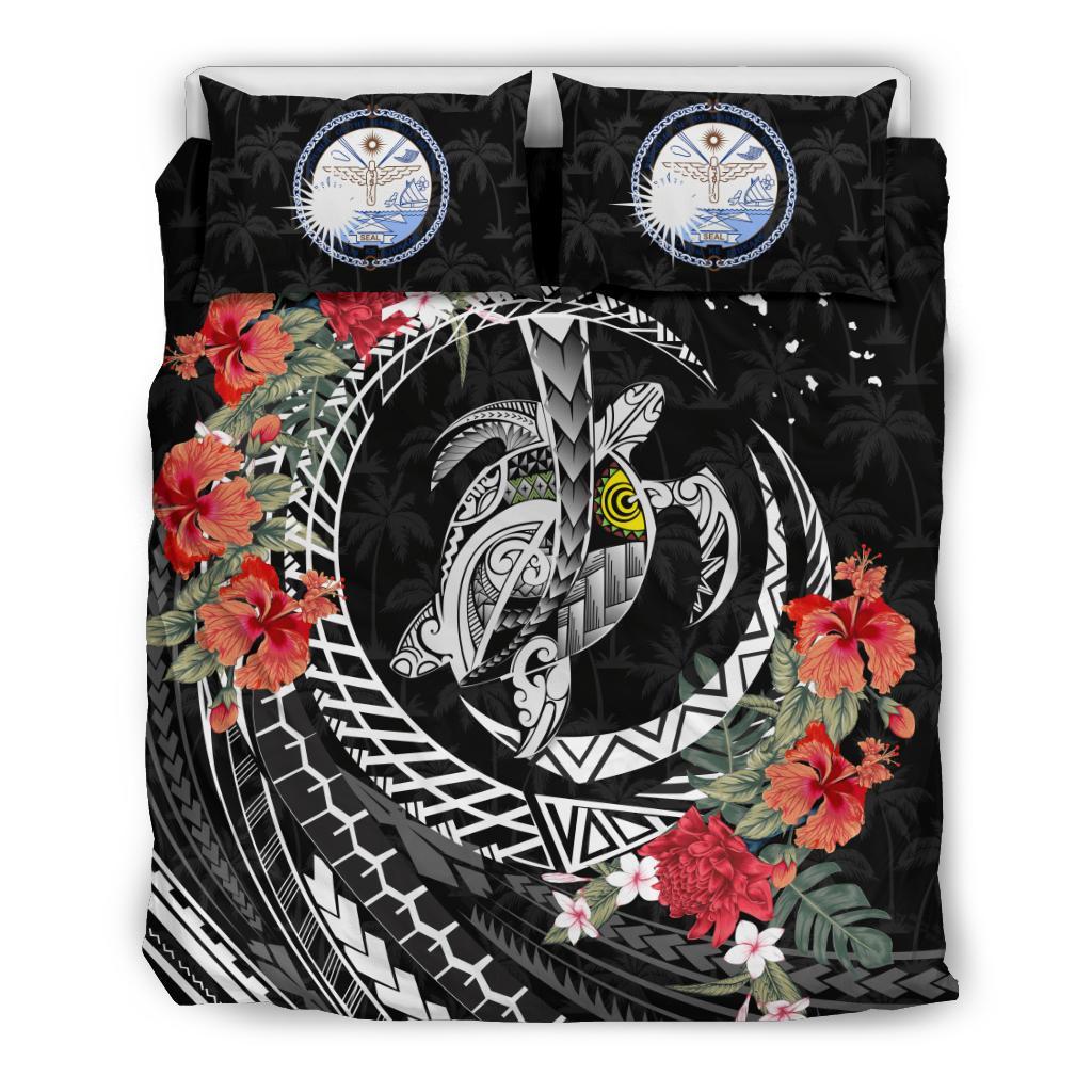 Marshall Islands Bedding Set - Polynesia Map Turtle Hibiscus - Vibe Hoodie Shop