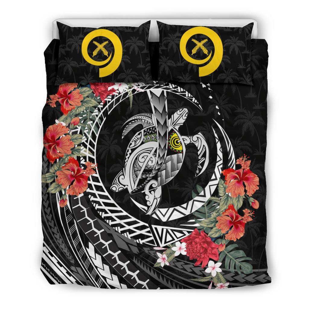 Vanuatu Bedding Set - Polynesia Map Turtle Hibiscus - Vibe Hoodie Shop