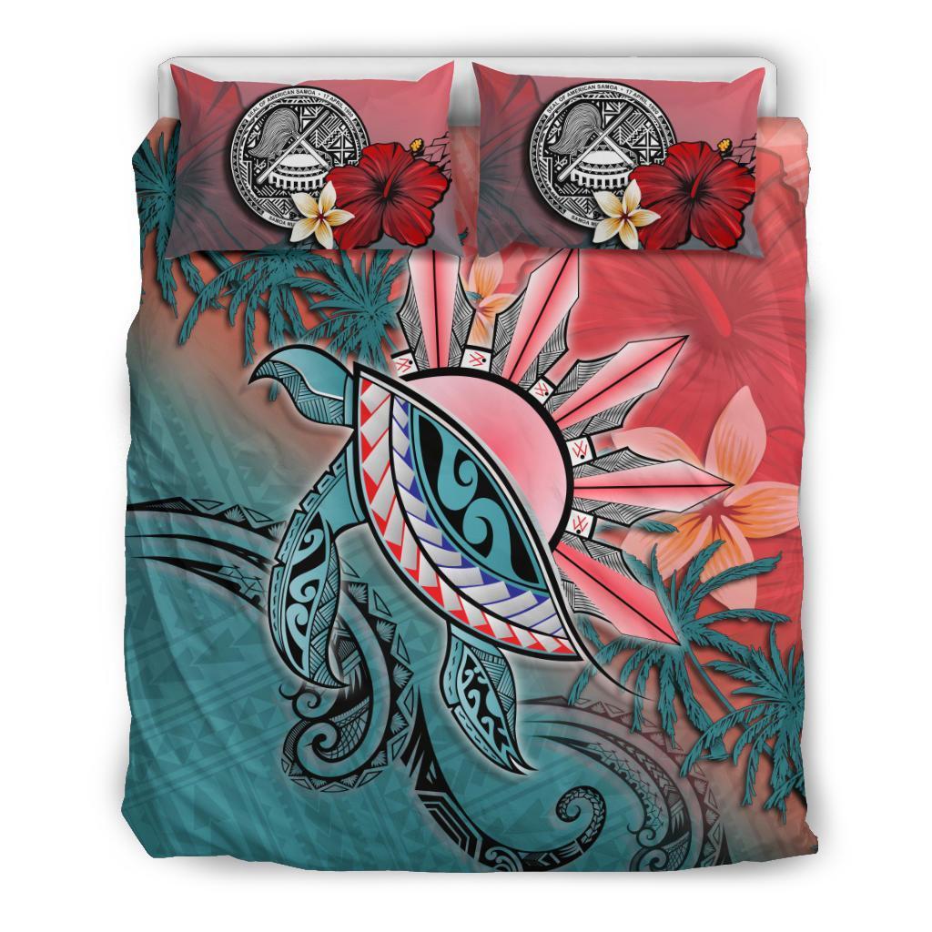 American Samoa Bedding Set - Polynesian Turtle and Sun - Vibe Hoodie Shop