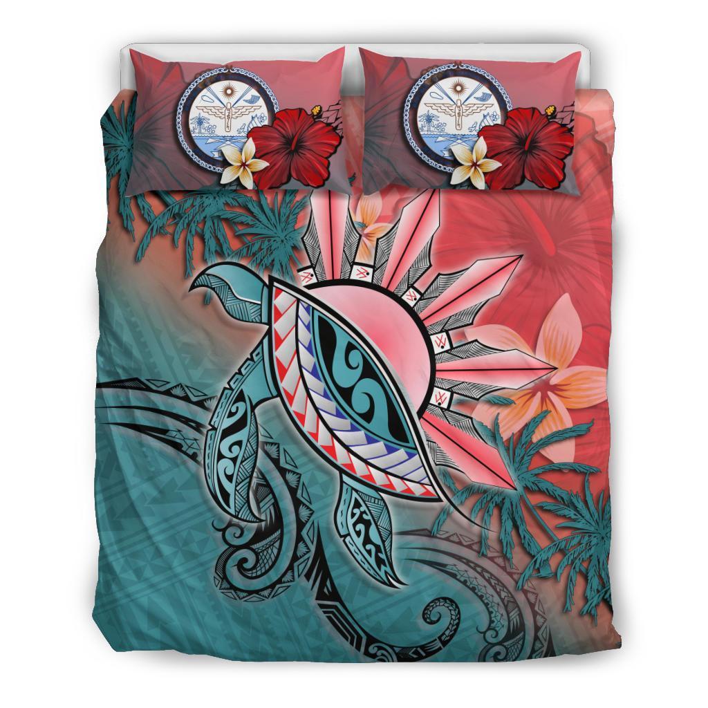 Marshall Islands Bedding Set - Polynesian Turtle and Sun - Vibe Hoodie Shop