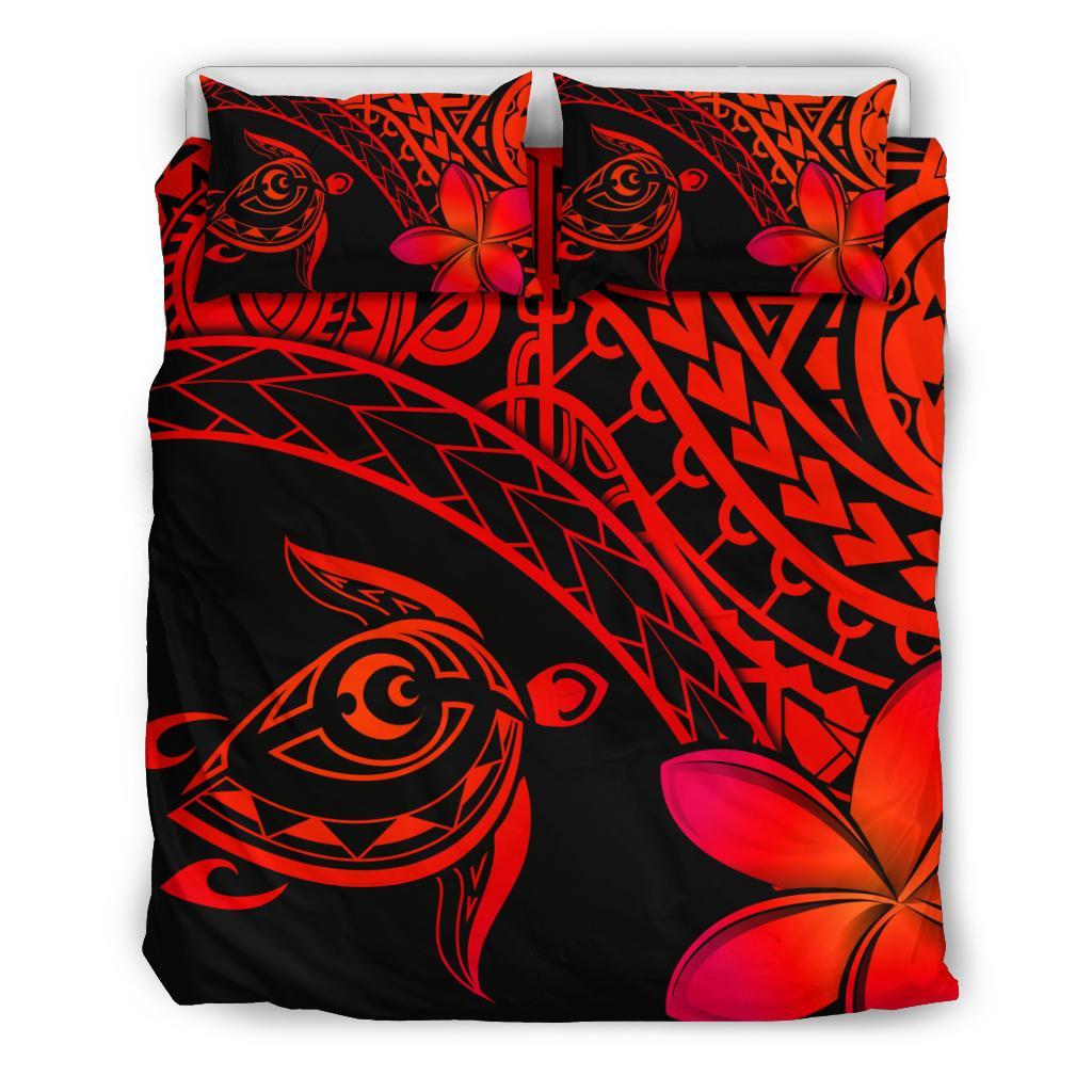 Tahiti Tribal Turtle Plumeria Bedding Set - Red - Vibe Hoodie Shop