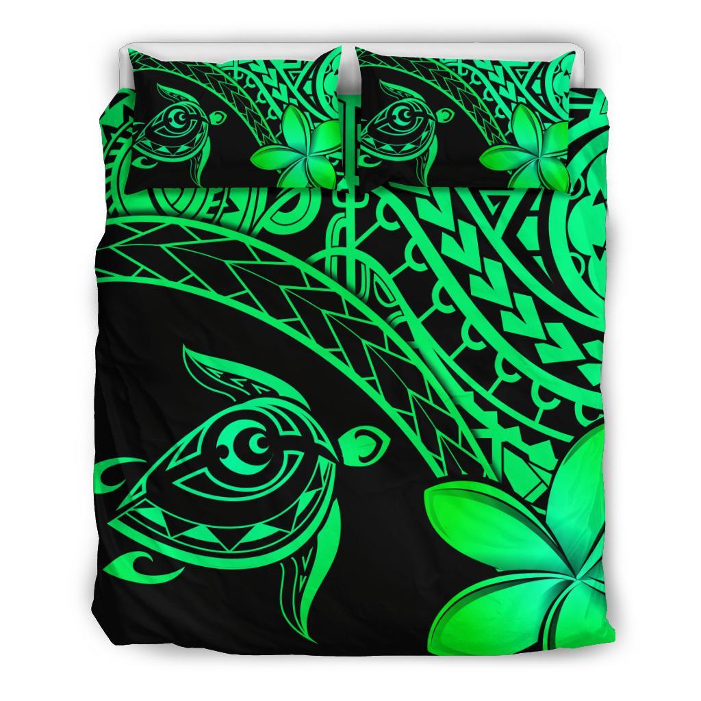 Tahiti Tribal Turtle Plumeria Bedding Set - Green - Vibe Hoodie Shop