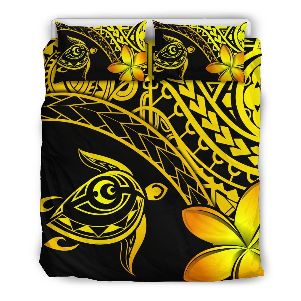 Tahiti Tribal Turtle Plumeria Bedding Set - Yellow - Vibe Hoodie Shop