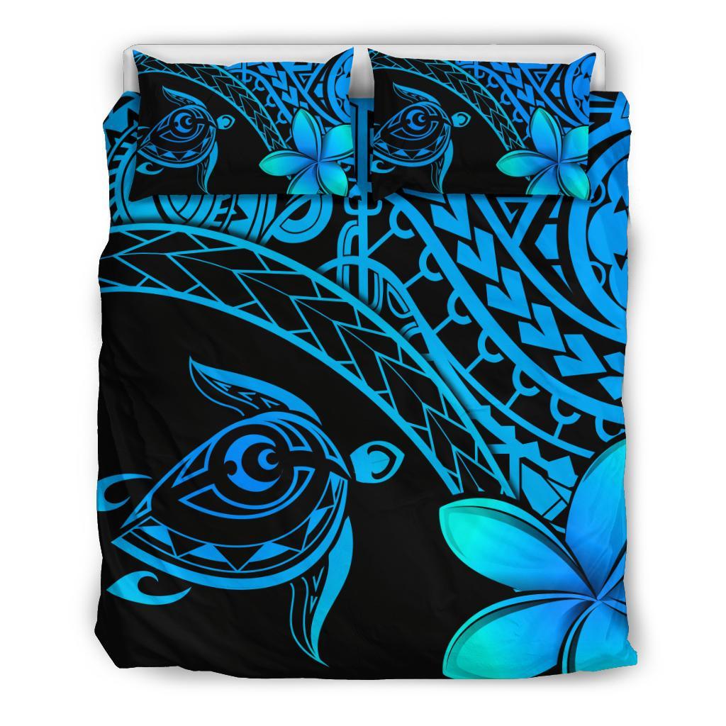 Tahiti Tribal Turtle Plumeria Bedding Set - Blue - Vibe Hoodie Shop