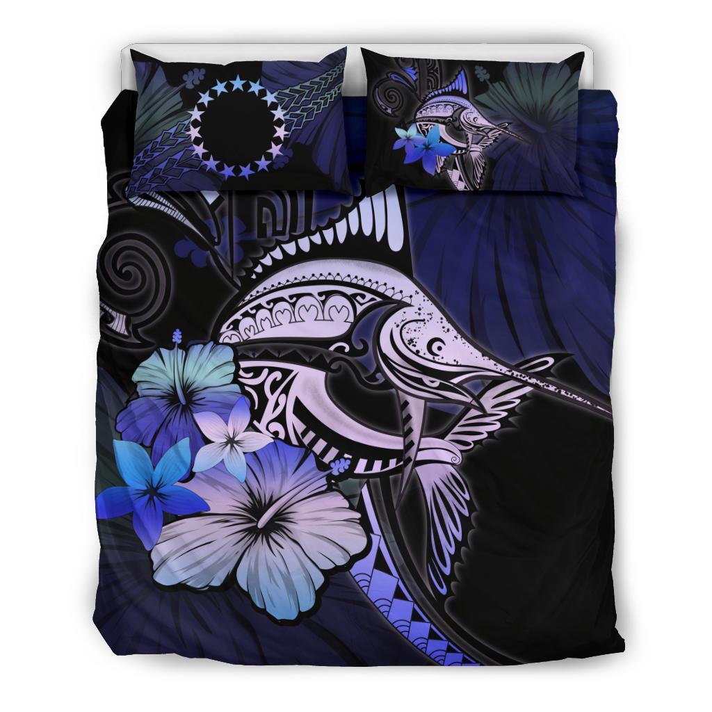 Cook Islands Bedding Set - Purple Blue Marlin and Hibiscus - Vibe Hoodie Shop