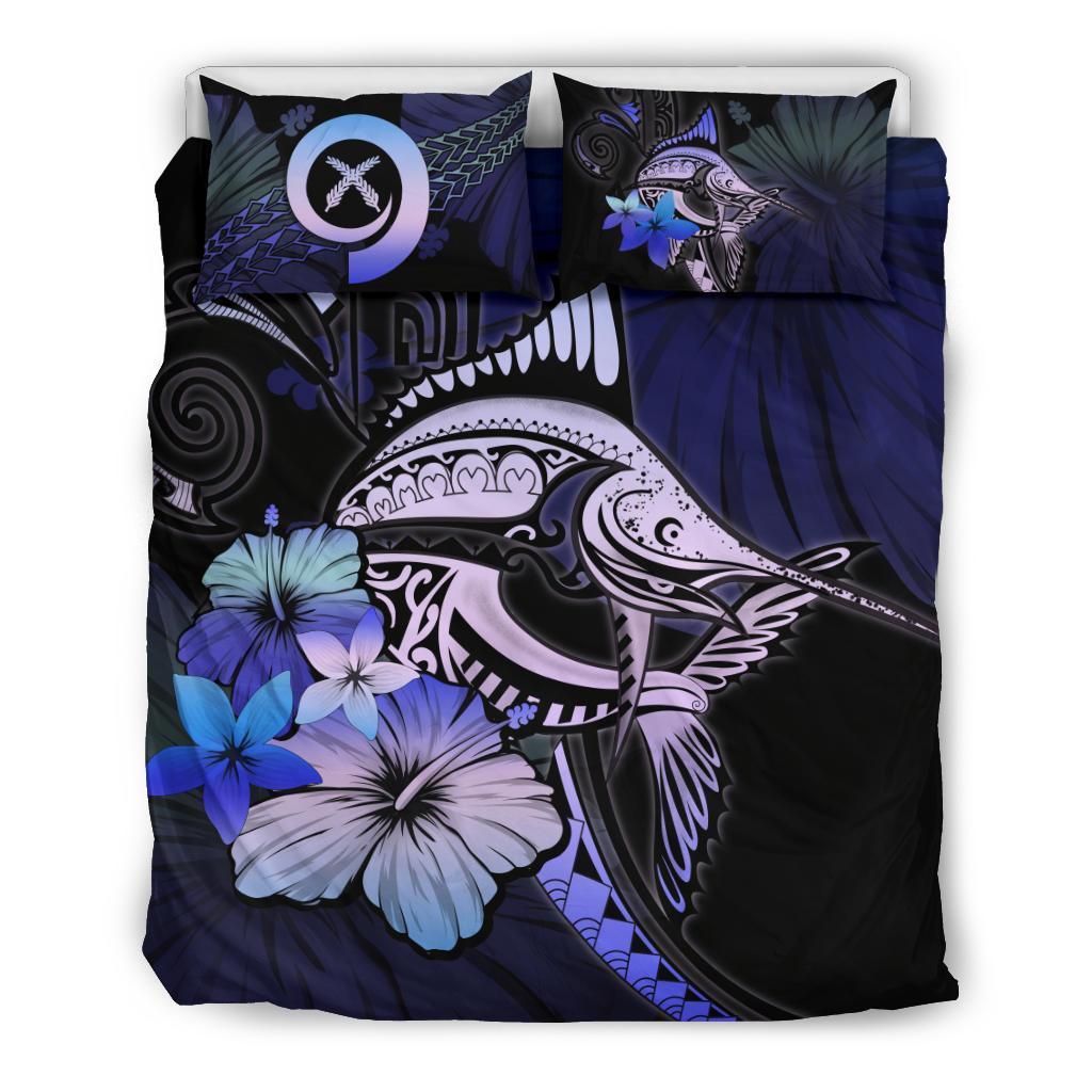 Vanuatu Bedding Set - Purple Blue Marlin And Hibiscus - Vibe Hoodie Shop