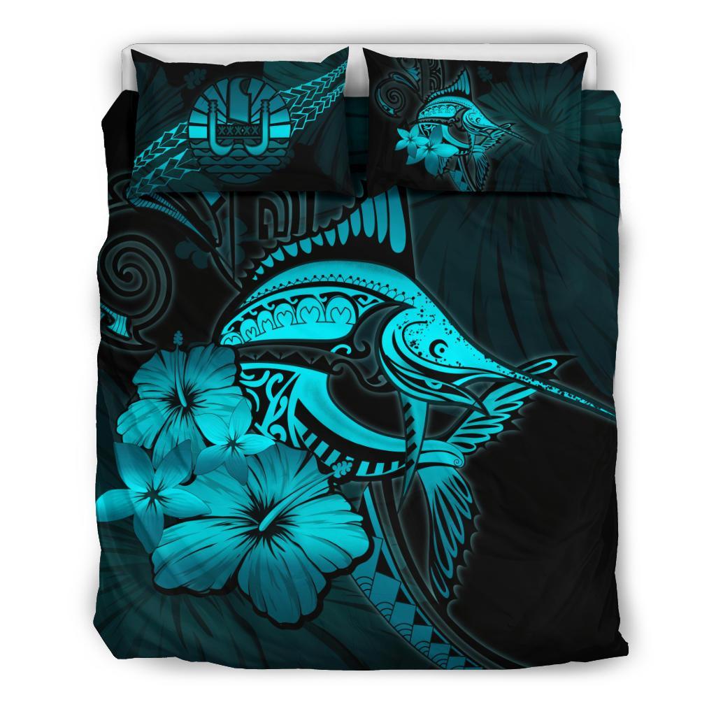 Tahiti Bedding Set - Turquoise Marlin and Hibiscus - Vibe Hoodie Shop