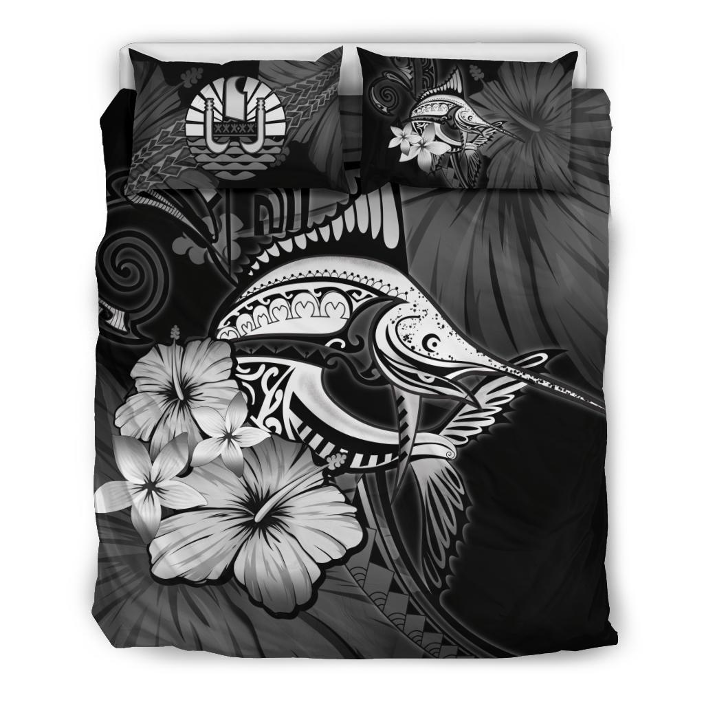 Tahiti Bedding Set - Gray Marlin and Hibiscus - Vibe Hoodie Shop