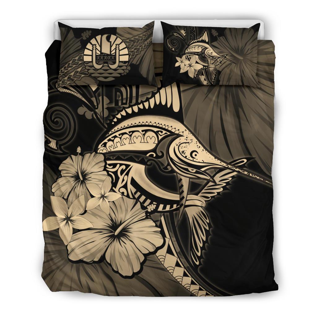 Tahiti Bedding Set - Gold Marlin and Hibiscus - Vibe Hoodie Shop