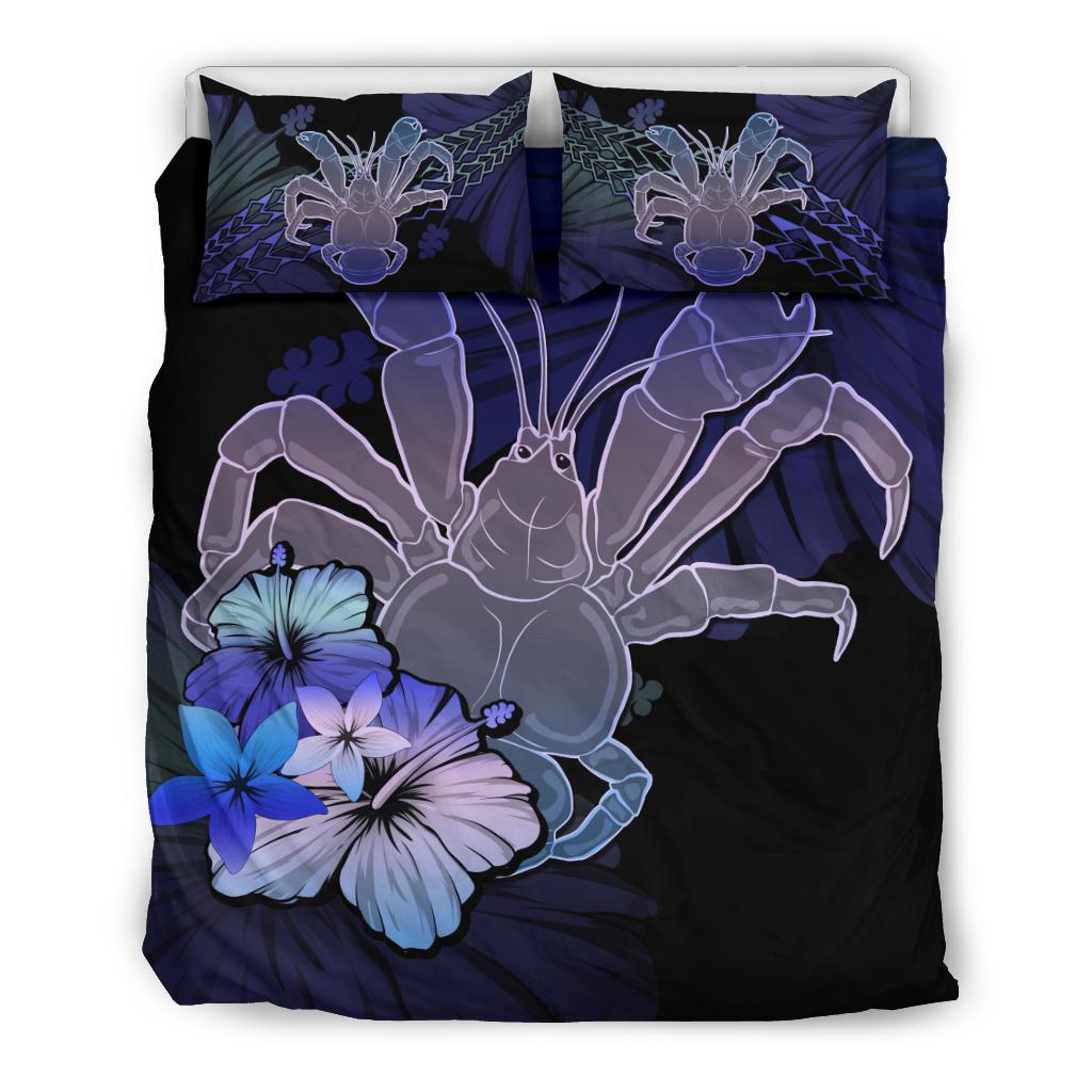 Niue Bedding Set - Purple Blue Coconut Crab And Hibiscus - Vibe Hoodie Shop