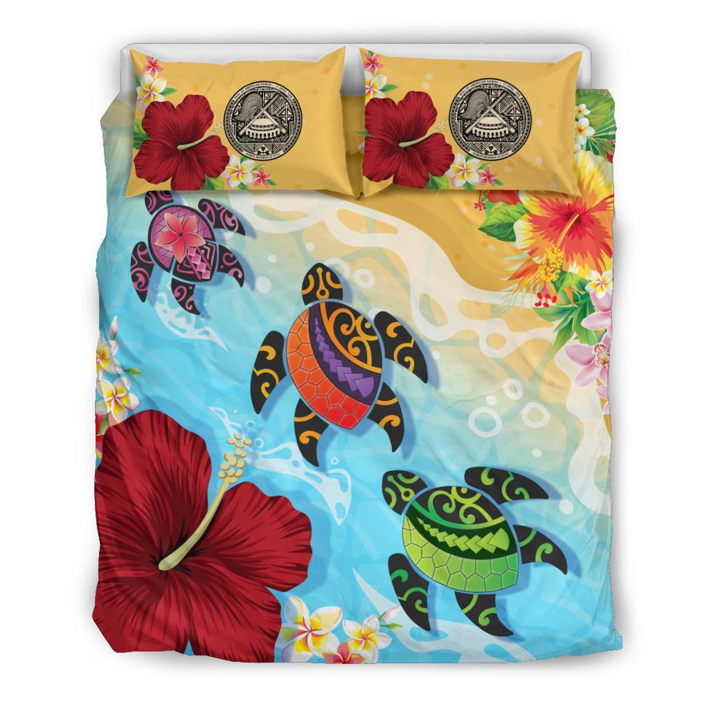 American Samoa Bedding Set - Turtle Polynesian Hibiscus - Vibe Hoodie Shop