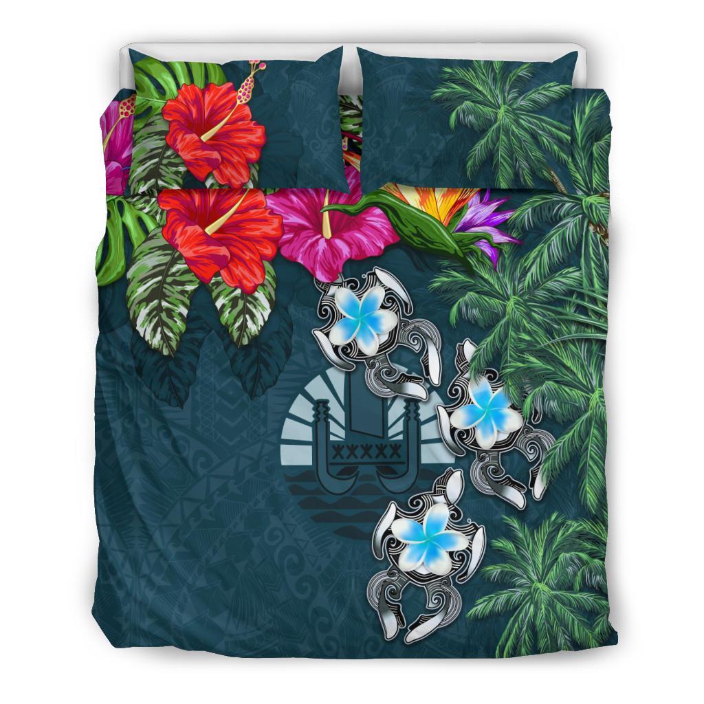 Tahiti Bedding Set - Hibiscus Turtle Tattoo Blue - Vibe Hoodie Shop