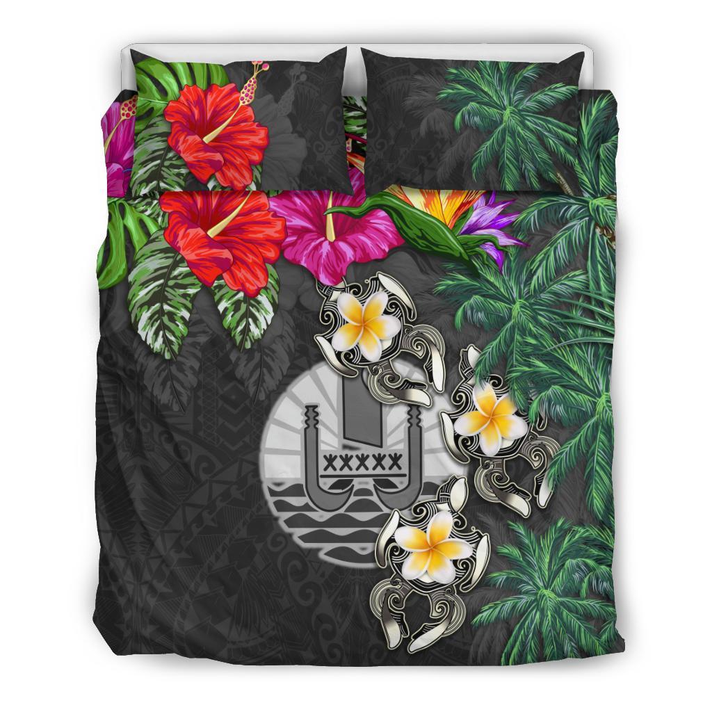 Tahiti Bedding Set - Hibiscus Turtle Tattoo Gray - Vibe Hoodie Shop