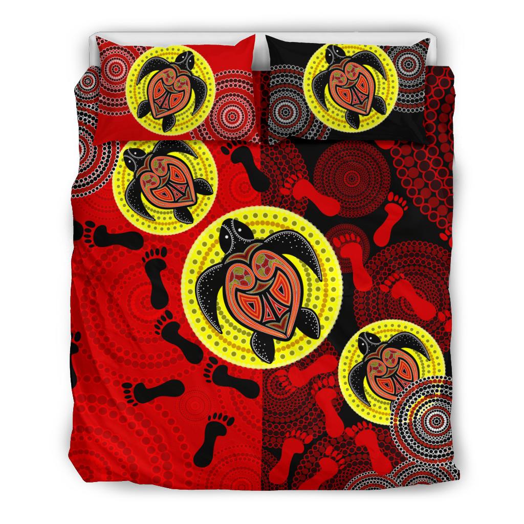 Aboriginal Bedding Set, Turtle Footprint Circle Dot Painting - Vibe Hoodie Shop