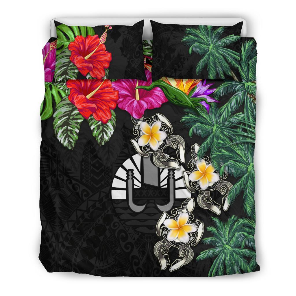 Tahiti Bedding Set - Hibiscus Turtle Tattoo Black - Vibe Hoodie Shop