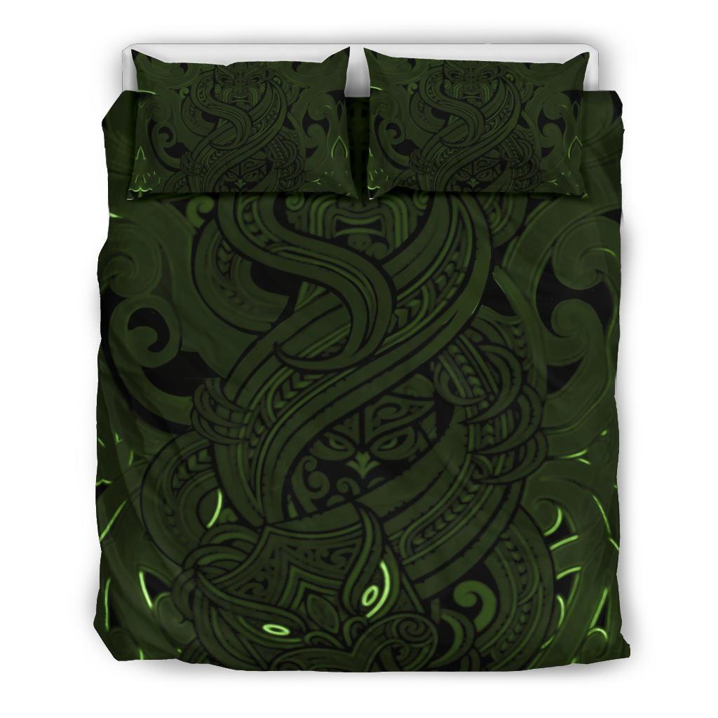 New Zealand Bedding Set, Maori Gods Tumatauenga (God Of War) - Green - Vibe Hoodie Shop