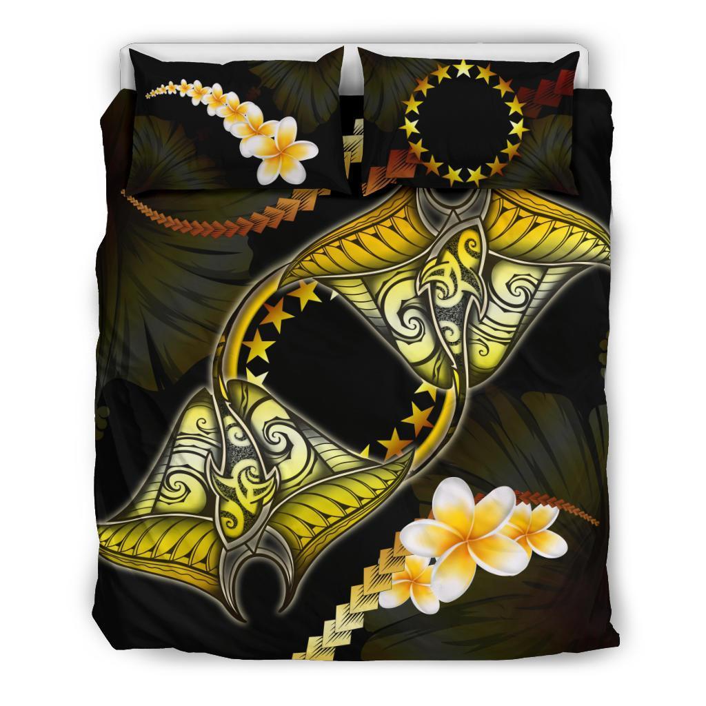 Cook Islands Bedding Set Plumeria - Polynesian Manta Ray Yellow - Vibe Hoodie Shop