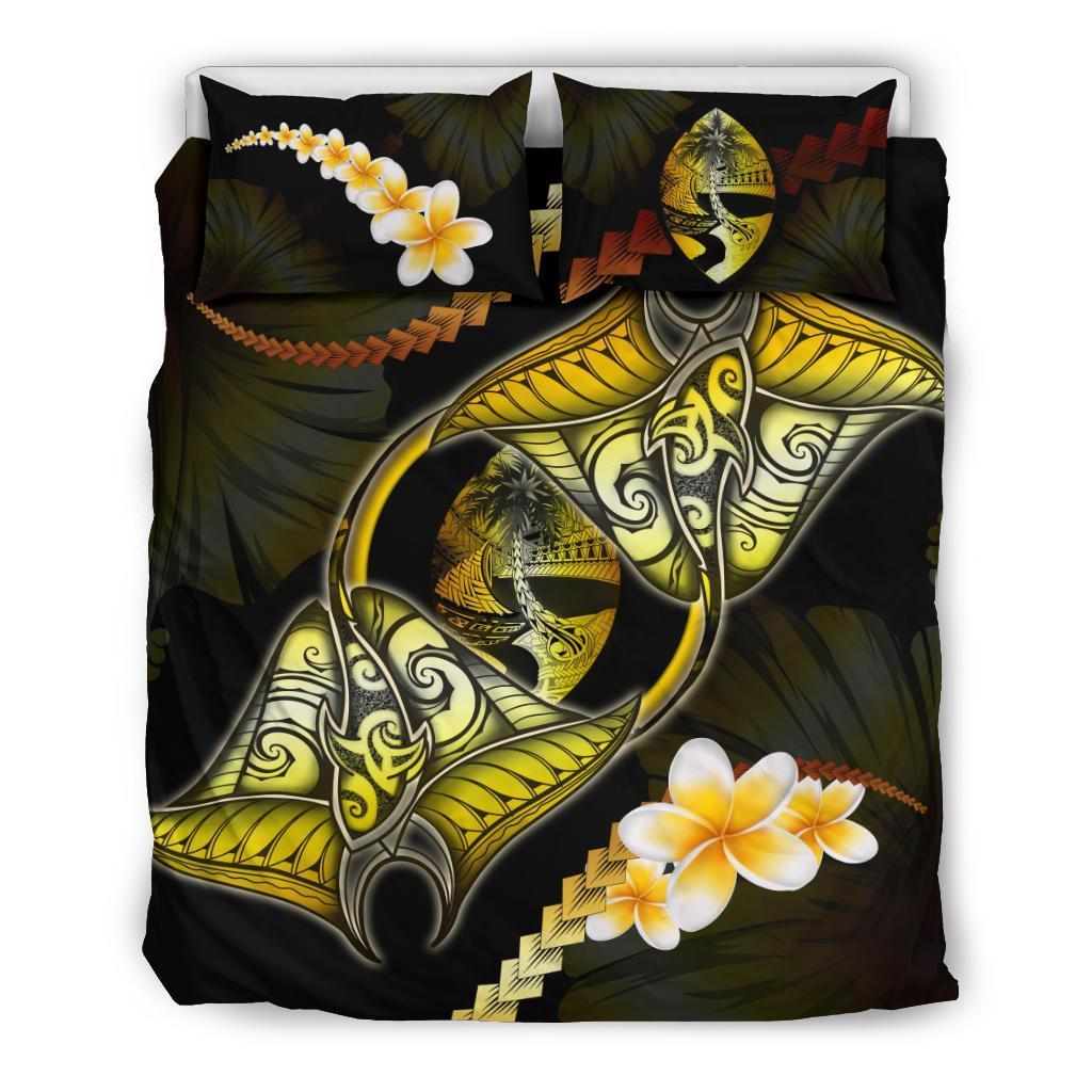 Guam Bedding Set Plumeria - Polynesian Manta Ray Yellow - Vibe Hoodie Shop