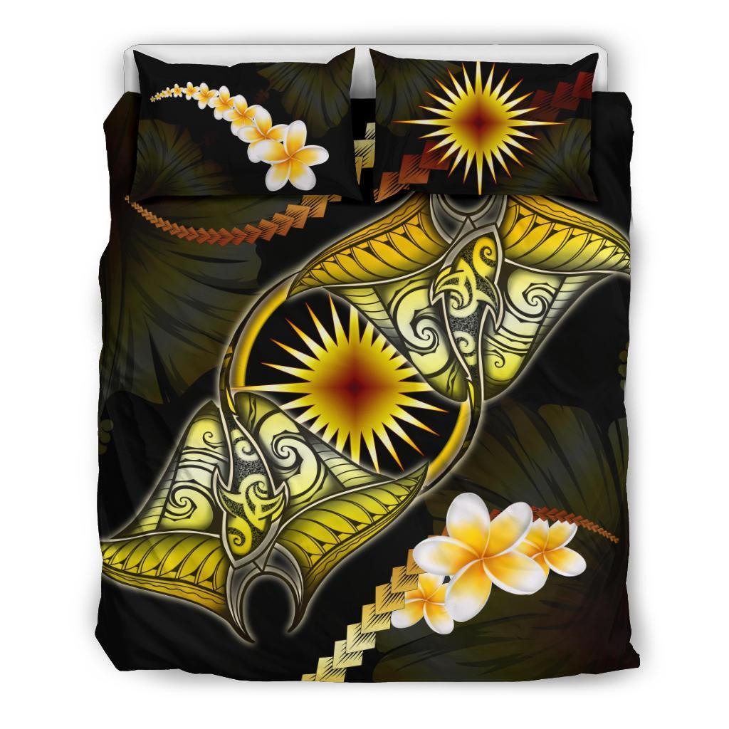 Marshall Islands Bedding Set Plumeria - Polynesian Manta Ray Yellow - Vibe Hoodie Shop