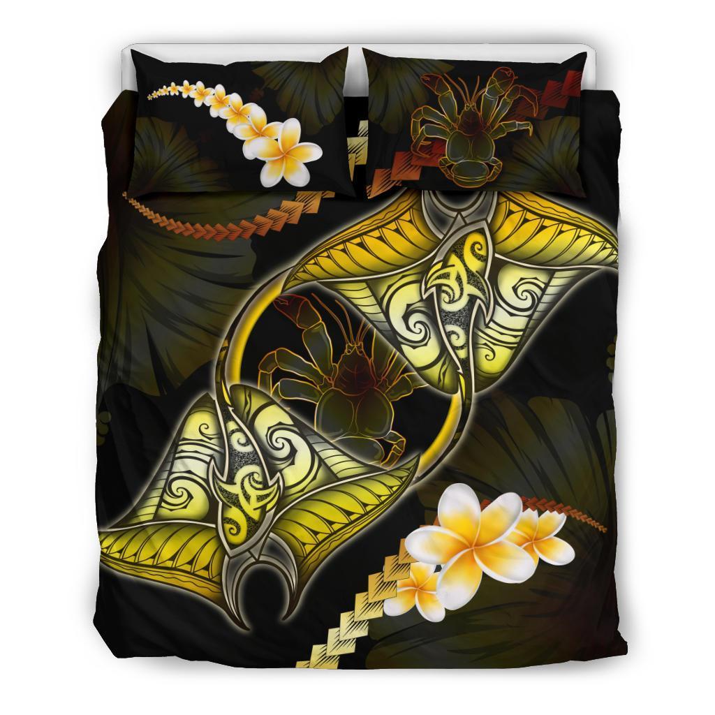 Niue Bedding Set Plumeria - Polynesian Manta Ray Yellow - Vibe Hoodie Shop