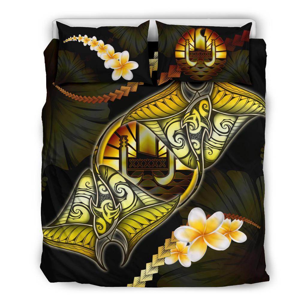 Tahiti Bedding Set Plumeria - Polynesian Manta Ray Yellow - Vibe Hoodie Shop