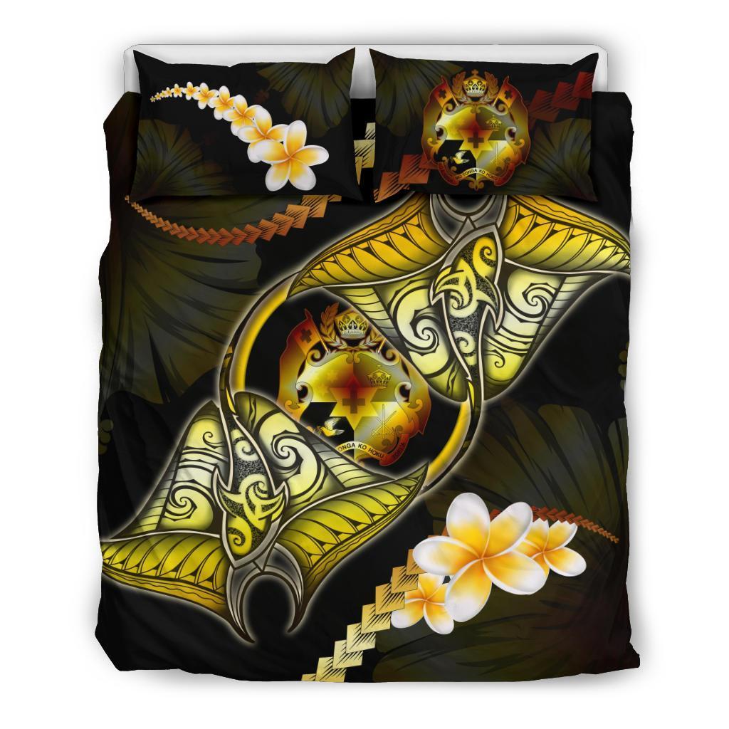 Tonga Bedding Set Plumeria - Polynesian Manta Ray Yellow - Vibe Hoodie Shop