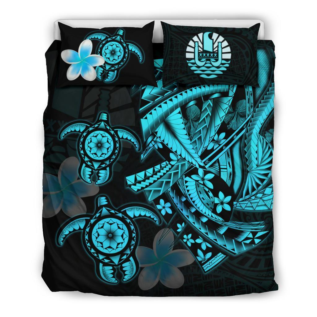 Tahiti Bedding Set - Polynesian Plumeria Turtle Tattoo - Vibe Hoodie Shop