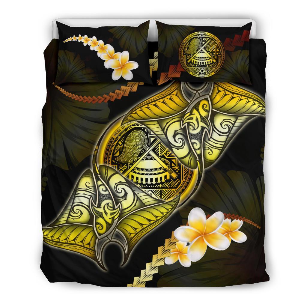 American Samoa Bedding Set - Polynesian Manta Ray Yellow - Vibe Hoodie Shop