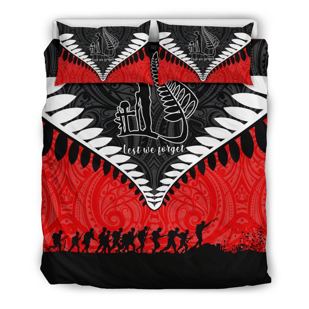 New Zealand ANZAC Bedding Set, Lest We Forget Silver Fern Duvet Cover And Pillow Case Red - Vibe Hoodie Shop