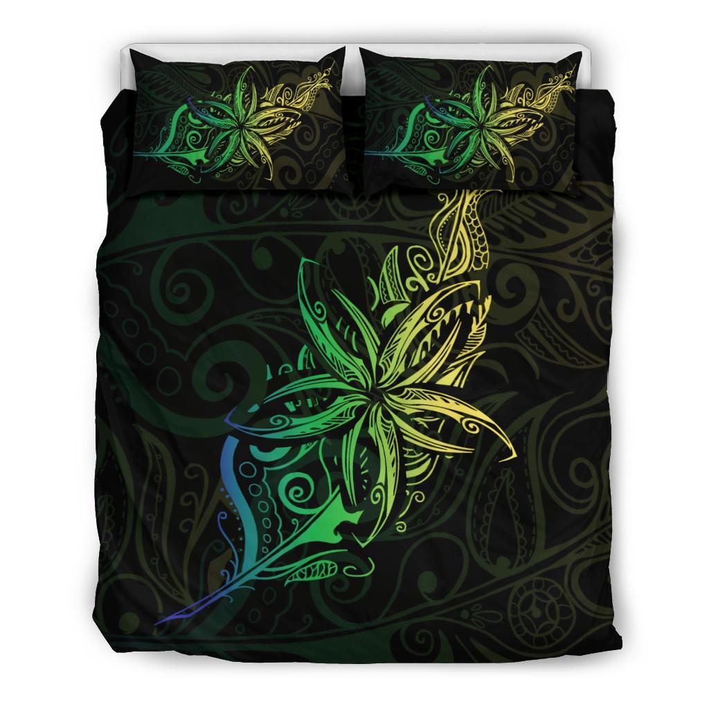 Light Silver Fern New Zealand Bedding Set, Frangipani Tattoo Duvet Covers - Green - Vibe Hoodie Shop
