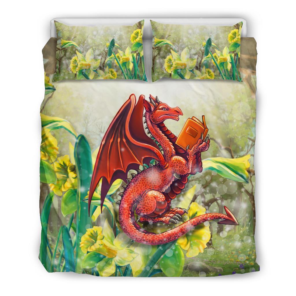 Wales Bedding Set - Dragon With Flowers - Vibe Hoodie Shop