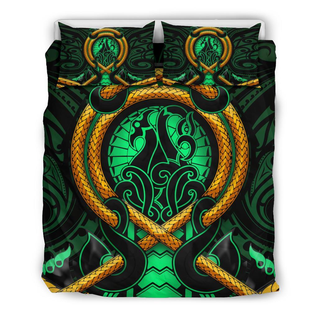 Maori New Zealand Bedding Set Manaia Green Duvet Cover And Pillow Case - Vibe Hoodie Shop