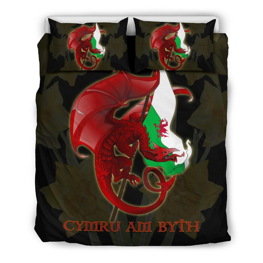 Welsh Bedding Set - Welsh Myth Dragon Red and Wales Flag Daffodil - Vibe Hoodie Shop