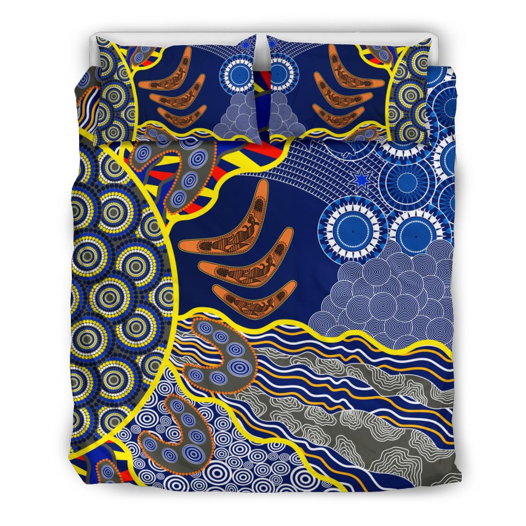 Aboriginal Bedding Set, Australian Boomerang Dot Painting Art - Vibe Hoodie Shop