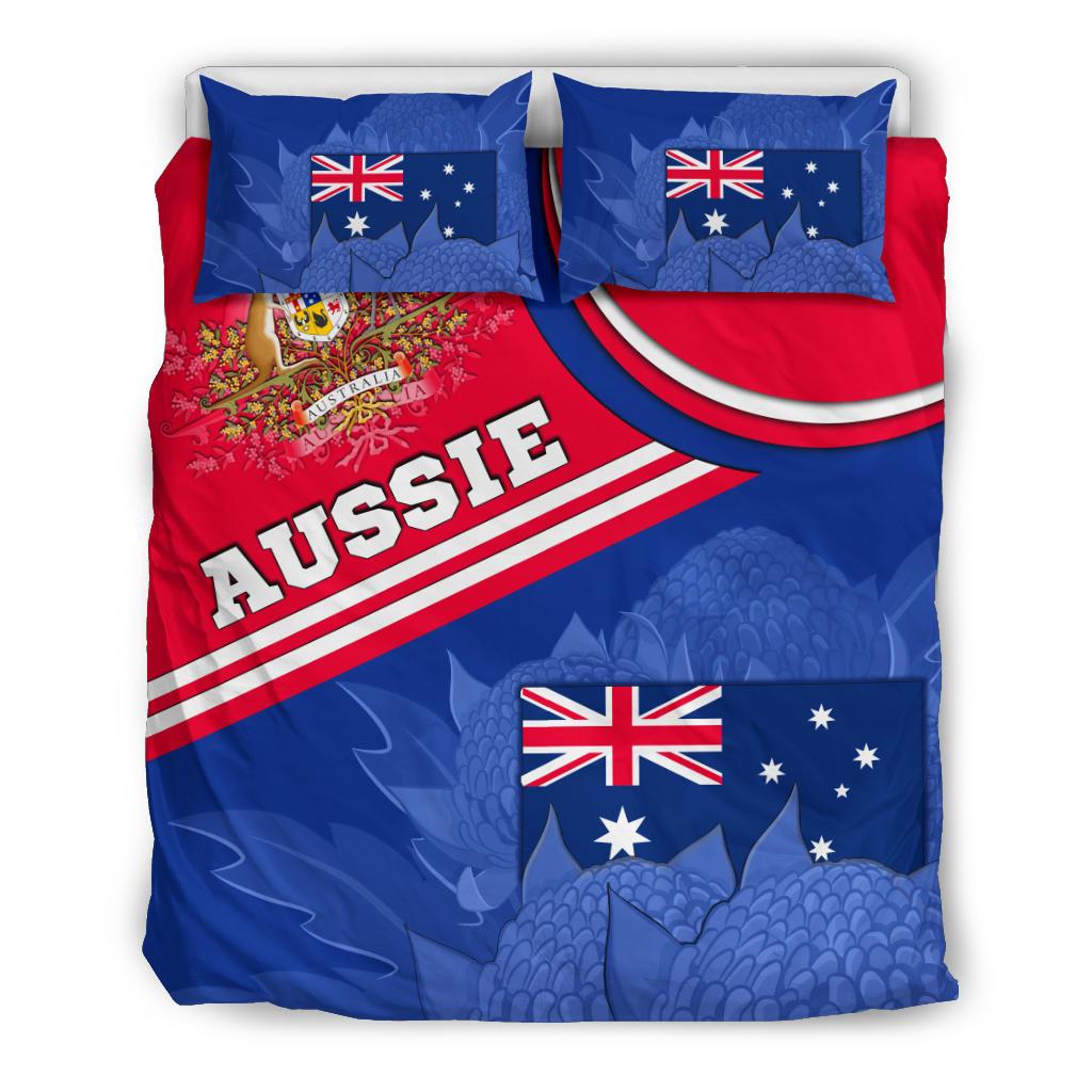 Bedding Set - Aus Flag and Coat of Arms Bedding Set Waratah Flowers - Vibe Hoodie Shop