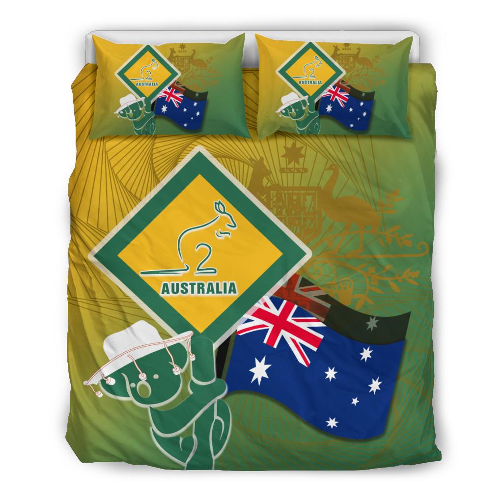 Bedding Sets - Aus Flag and Coat Of Arms Bedding Set Kangaroo and Koala Sign - Vibe Hoodie Shop