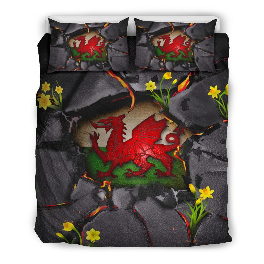 Wales Bedding Set - Welsh Dragon Daffodil Lava - Vibe Hoodie Shop