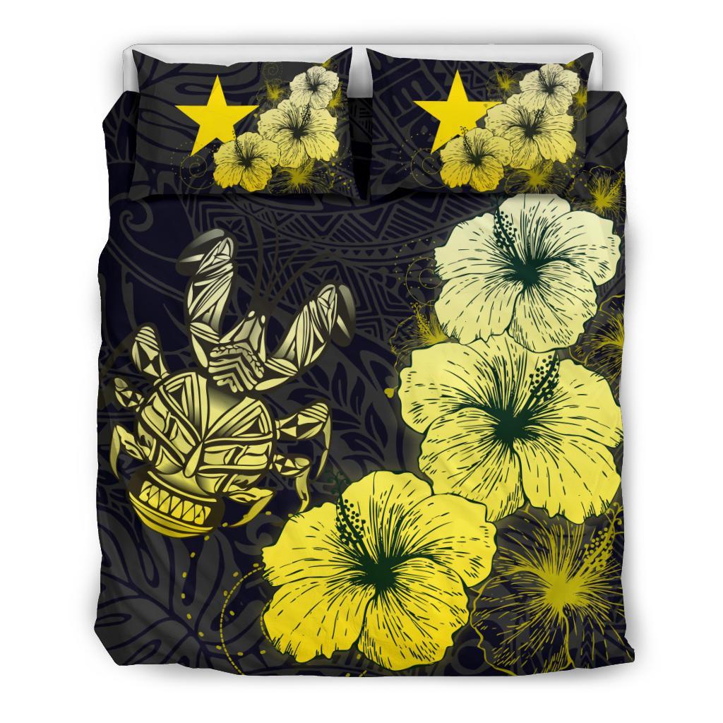 Niue Hibiscus Turtle Polynesian Bedding Set - Style Gold - Vibe Hoodie Shop