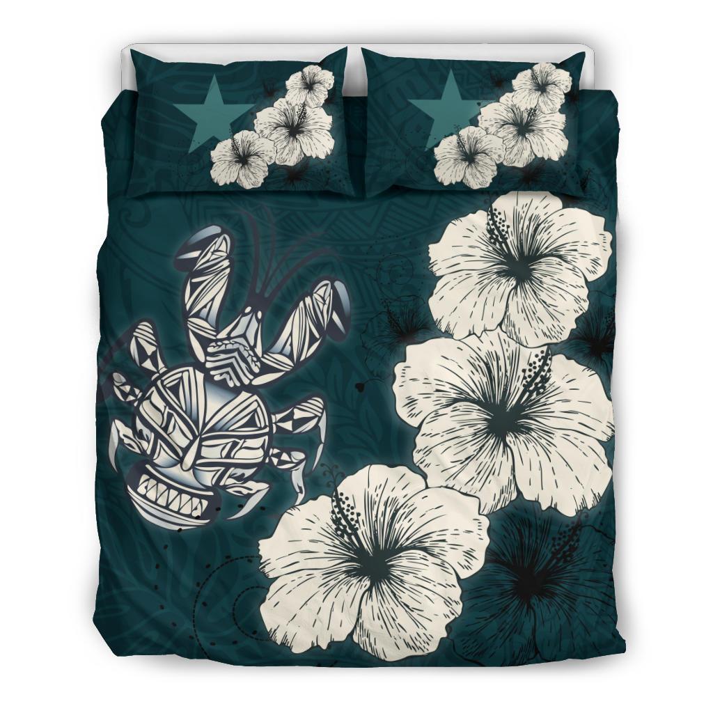 Niue Hibiscus Turtle Polynesian Bedding Set - Style Green - Vibe Hoodie Shop