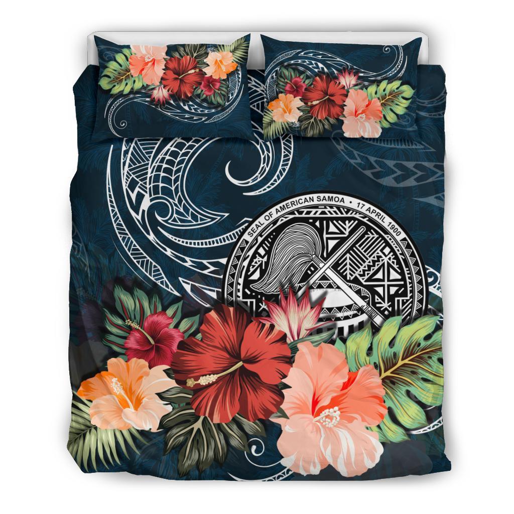 American Samoa Bedding Set Hibiscus Polynesian Wave Duvet Cover - Vibe Hoodie Shop