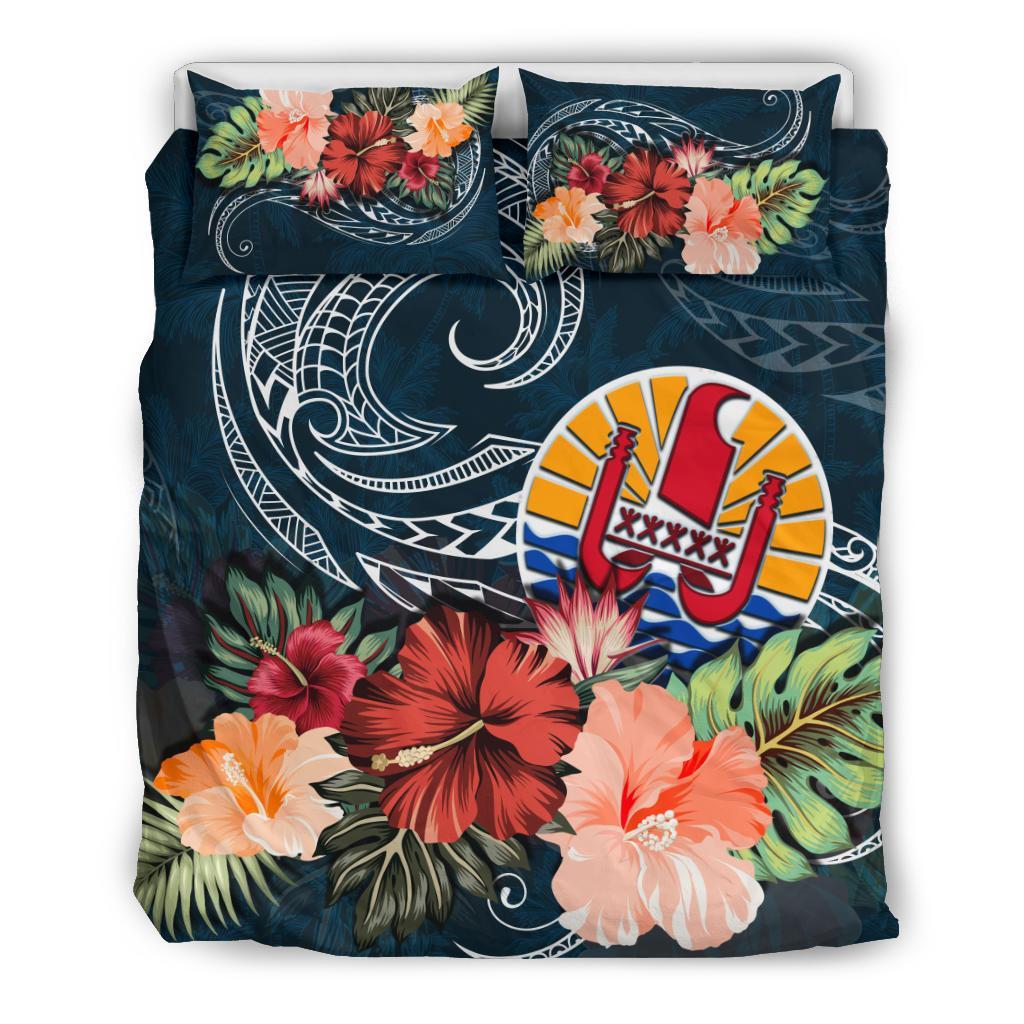 Tahiti Bedding Set Tahitian Hibiscus Polynesian Wave Coat Of Arms Duvet Cover - Vibe Hoodie Shop