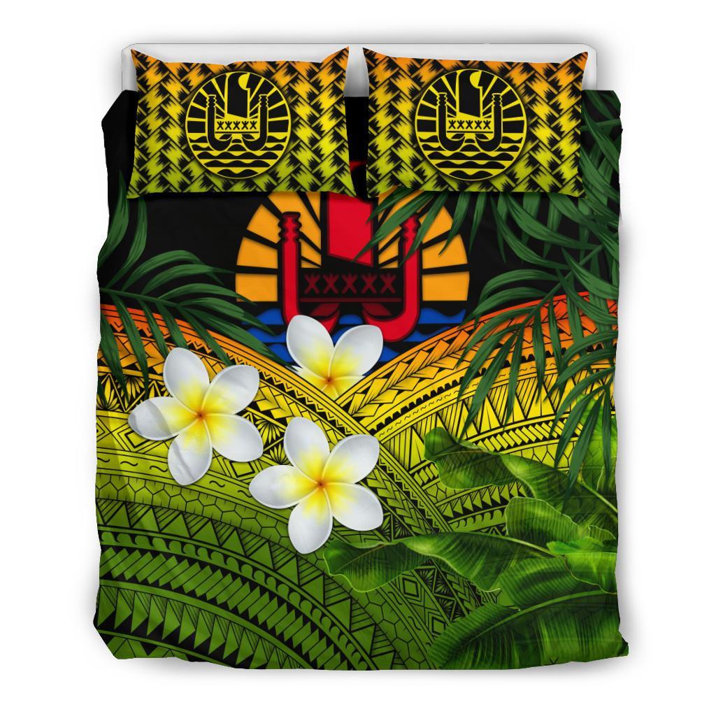 Tahiti Bedding Set, Polynesian Plumeria Banana Leaves Reggae - Vibe Hoodie Shop