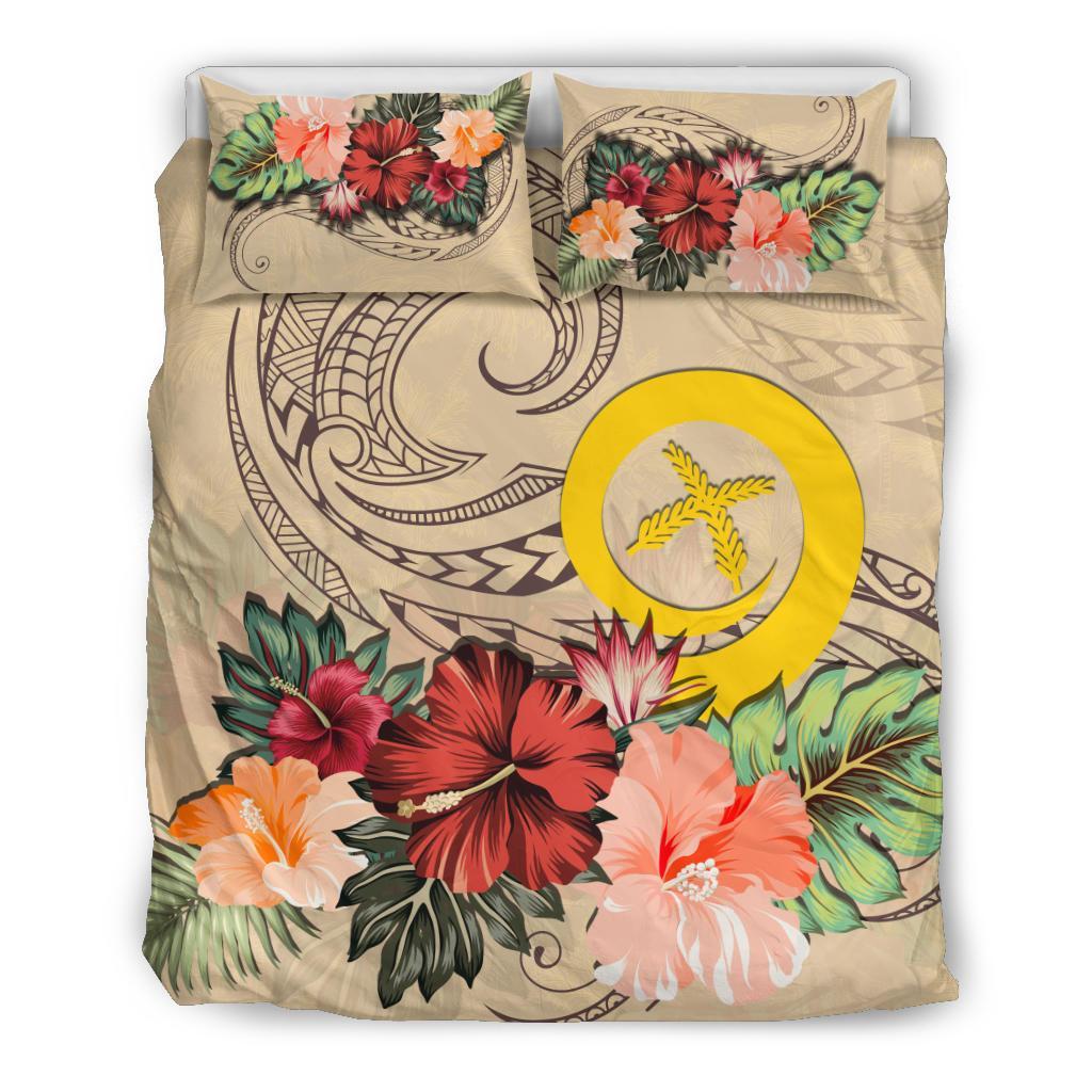 Vanuatu Bedding Set Hibiscus Polynesian Wave Duvet Cover Beige - Vibe Hoodie Shop