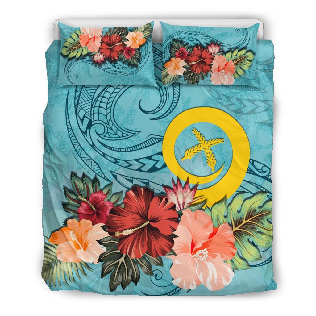 Vanuatu Bedding Set Hibiscus Polynesian Wave Duvet Cover Blue - Vibe Hoodie Shop