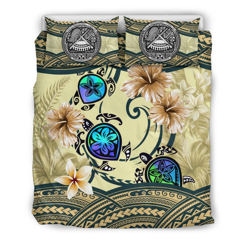 American Samoa Bedding Set - Polynesian Turtle Hibiscus Beige - Vibe Hoodie Shop