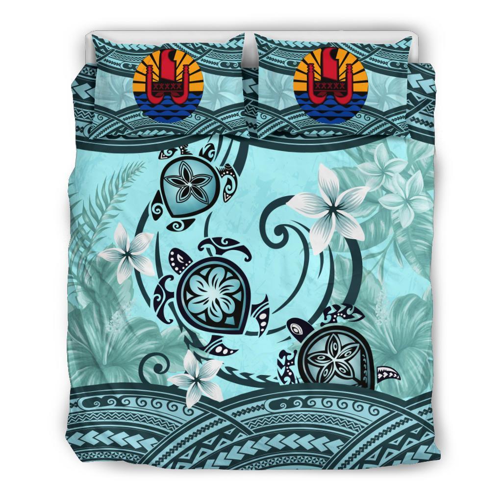 Tahiti Bedding Set - Polynesian Turtle Plumeria Blue - Vibe Hoodie Shop