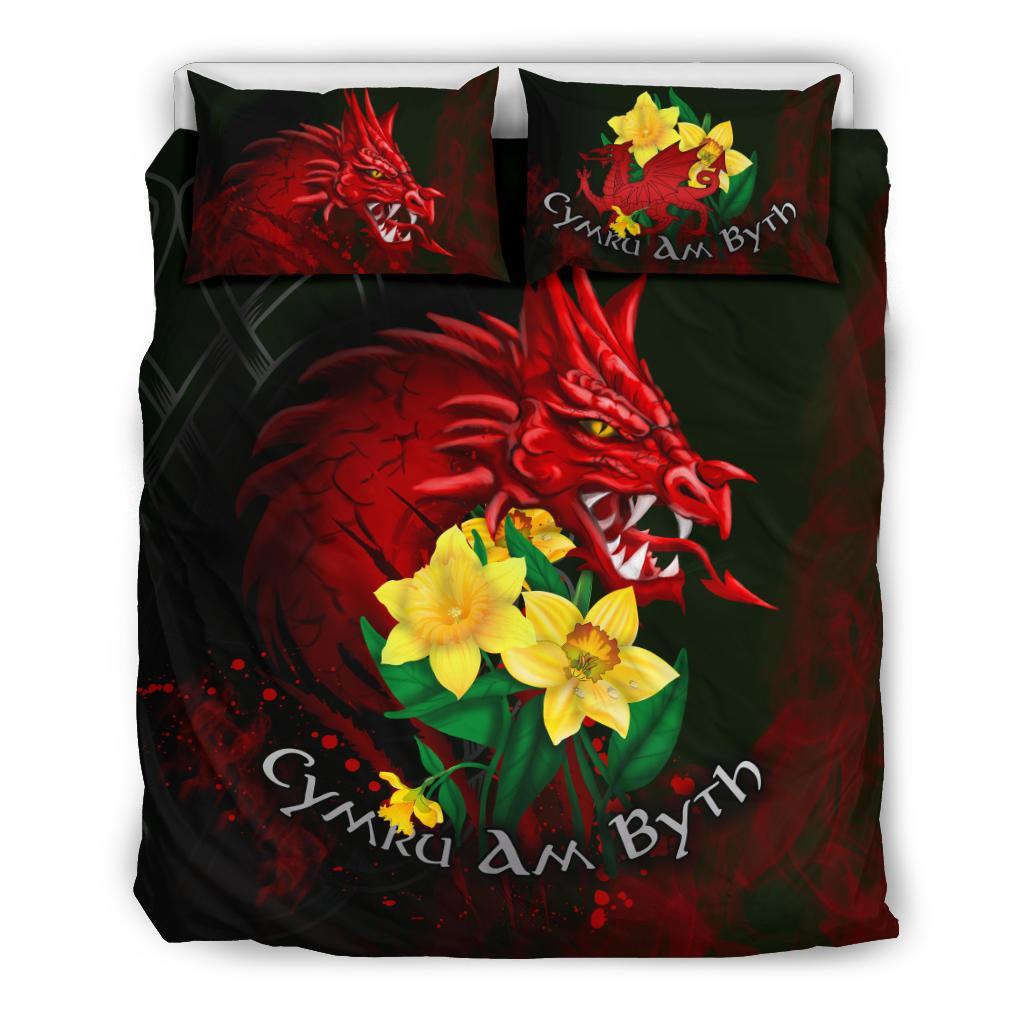 Wales Bedding Set, Cymru Am Byth Welsh Dragon Daffodil - Vibe Hoodie Shop