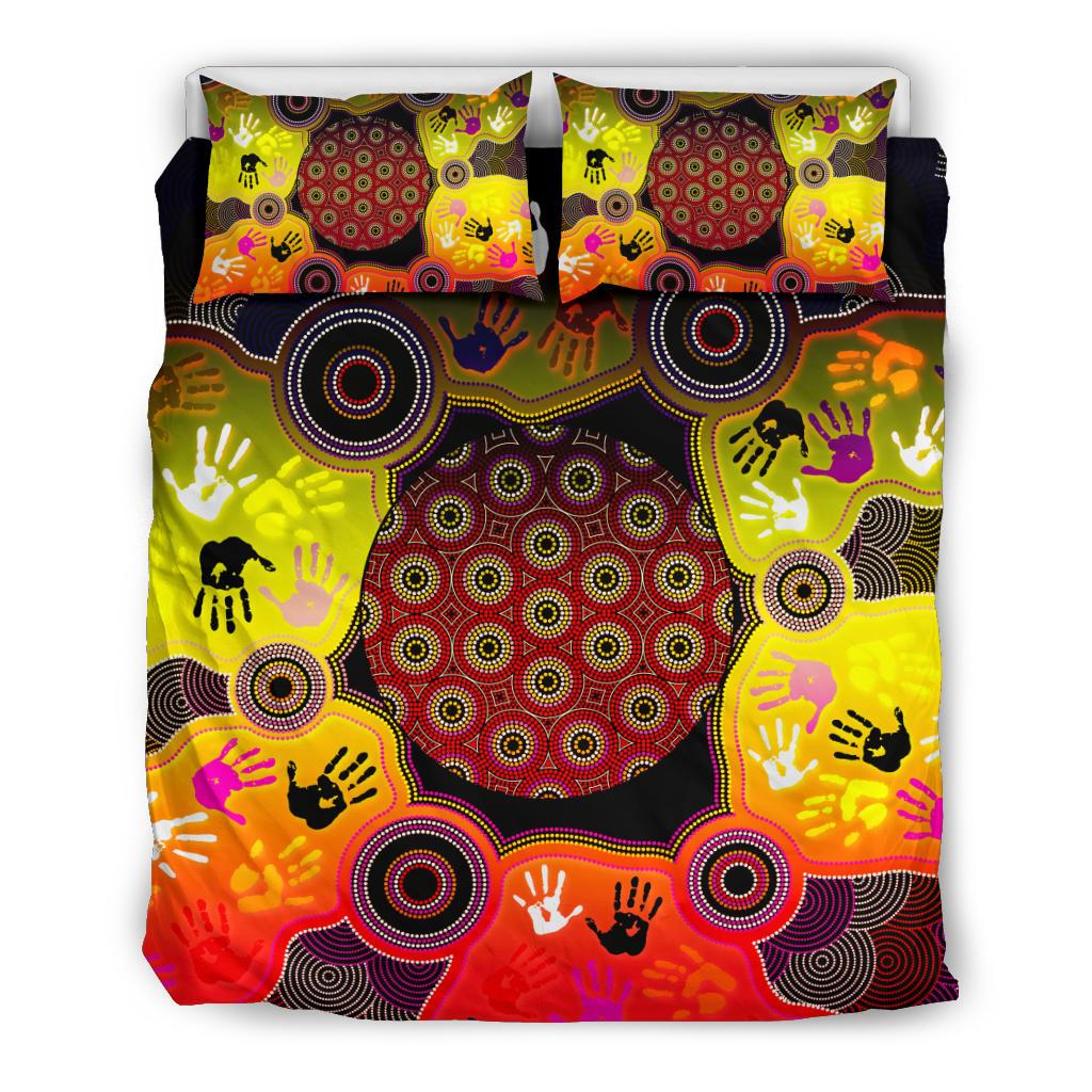 Aboriginal Bedding Set, Indigenous Circle Dot Painting Hand Art - Vibe Hoodie Shop