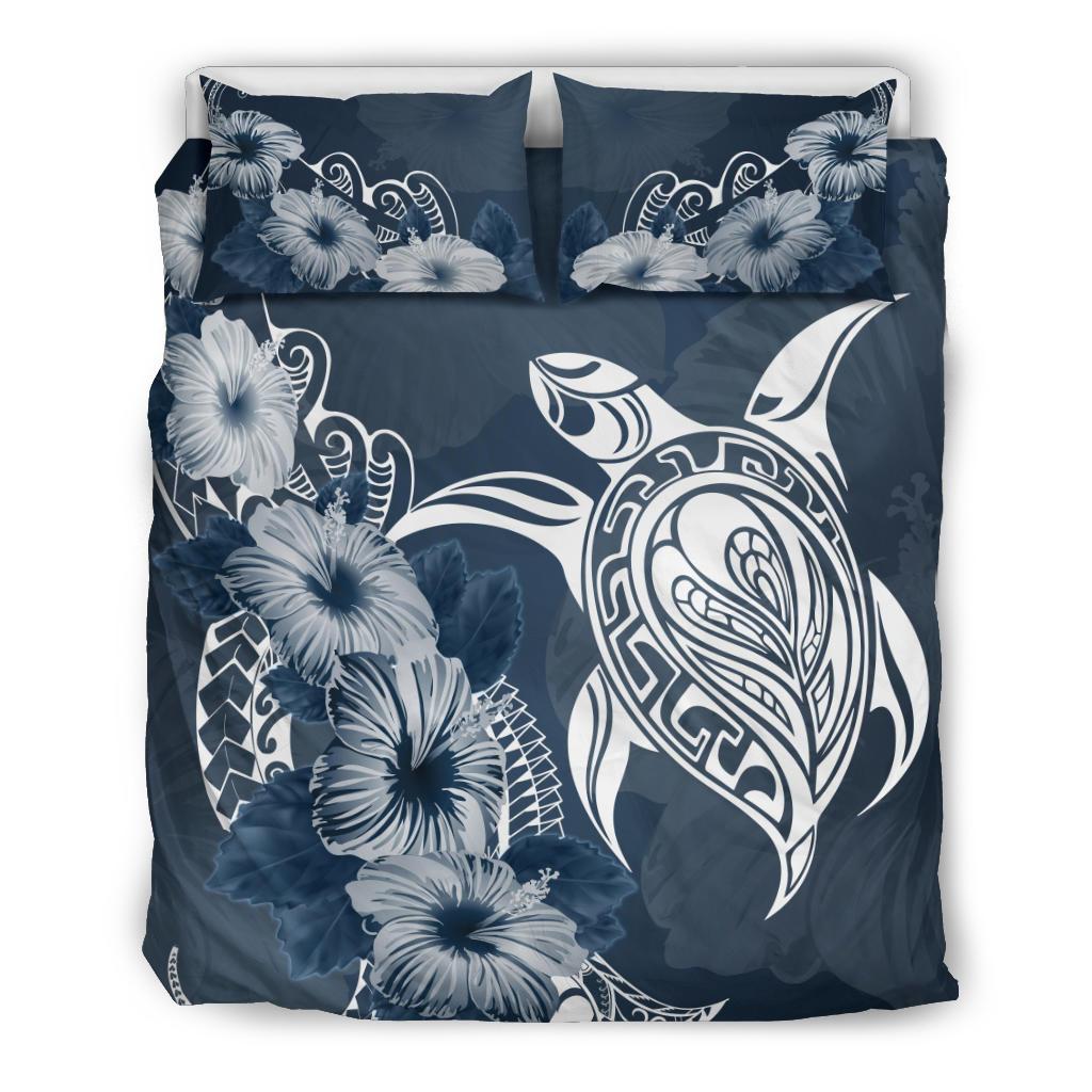 Turtle Bedding Set Polynesian And Hibiscus Duvet Cover - Vibe Hoodie Shop