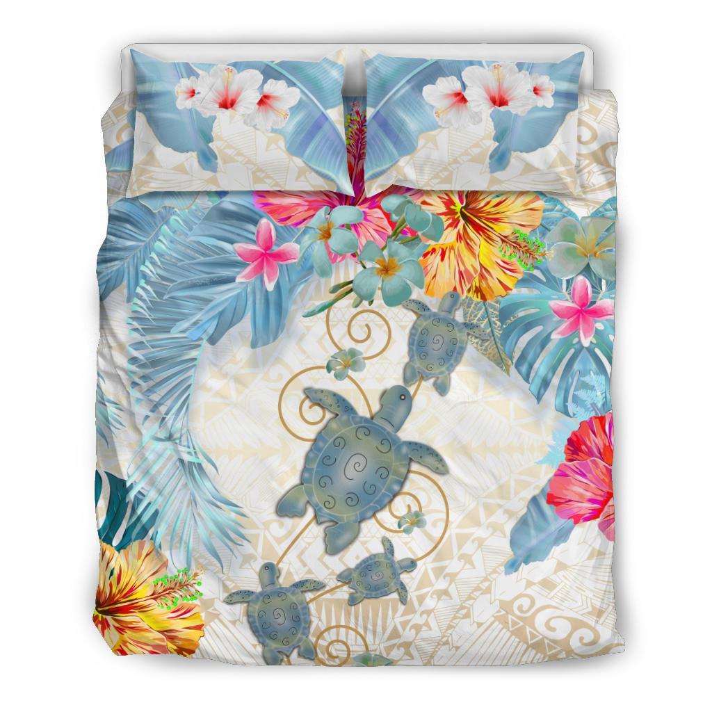 Turtle Bedding Set Hibiscus And Palm Leaf - Vibe Hoodie Shop